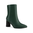 thumbnail image 1 of BLISSFUL STEP Women's Side Zip Pointed Toe Block Heels Ankle Boots Dark Green 6, 1 of 5
