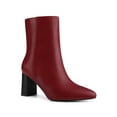 thumbnail image 1 of BLISSFUL STEP Women's Side Zip Pointed Toe Block Heels Ankle Boots Red 9, 1 of 6