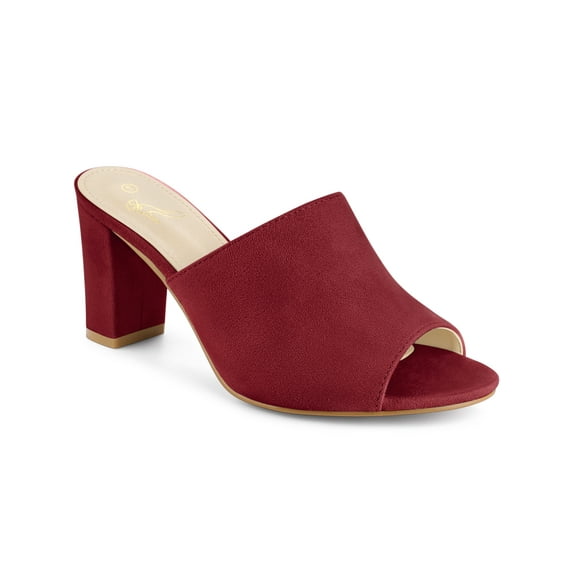 BLISSFUL STEP Women's Slide Heels Mules Slip on Block Heel Sandals Burgundy 8.5
