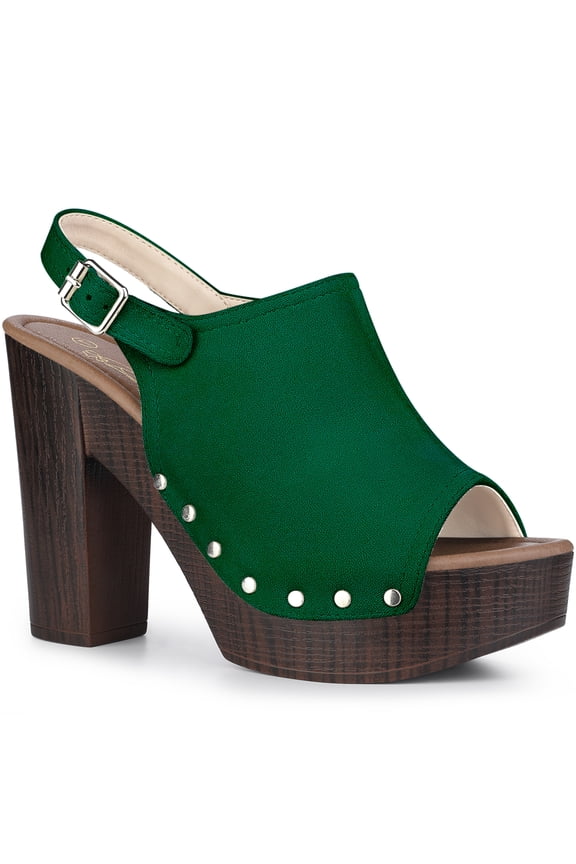 Women's Heels Open Toe Slingback Platform Chunky High Heel Sandals Green 8.5
