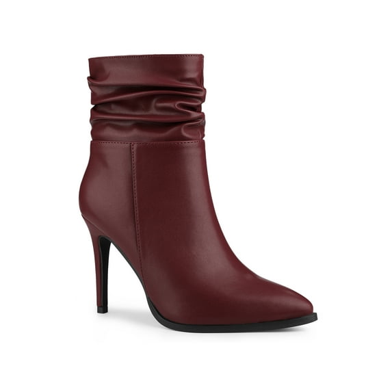 BLISSFUL STEP Women's relaxed Side Zip Stiletto Heel Ankle Boots Burgundy 9