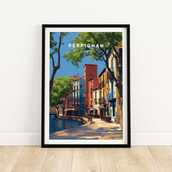 Perpignan Art Print Colorful Houses Wall French Village Decor European Travel Gift Style P
