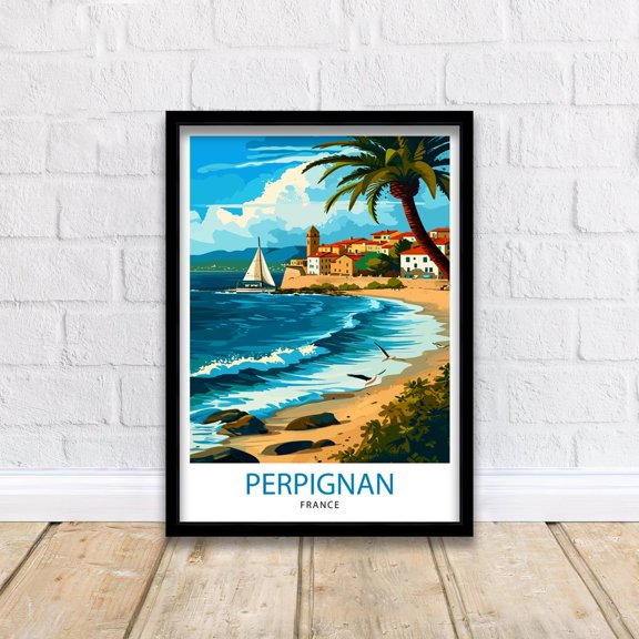 Perpignan France Printcatalonian Influence Art French City Languedoc Roussillon Wall Decor Historic Architecture Illustration