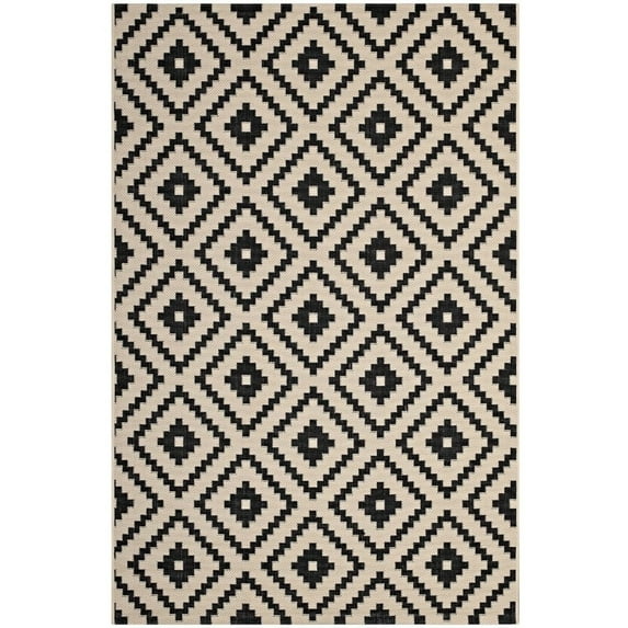 Modway Perplex Geometric Diamond Trellis 5x8 Indoor and Outdoor Area Rug in Black and Beige