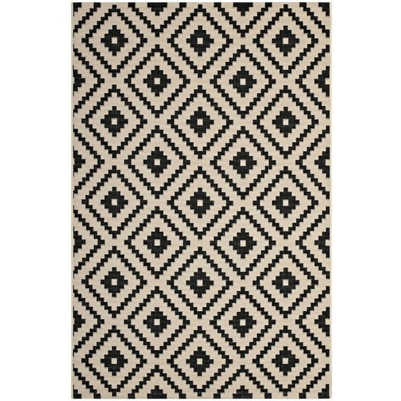 Modway Perplex  Geometric Diamond Trellis 5x8 Indoor and Outdoor Area Rug in Black and Beige