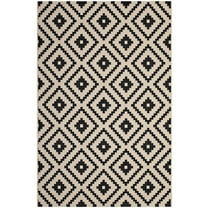 Modway Perplex  Geometric Diamond Trellis 8x10 Indoor and Outdoor Area Rug in Black and Beige