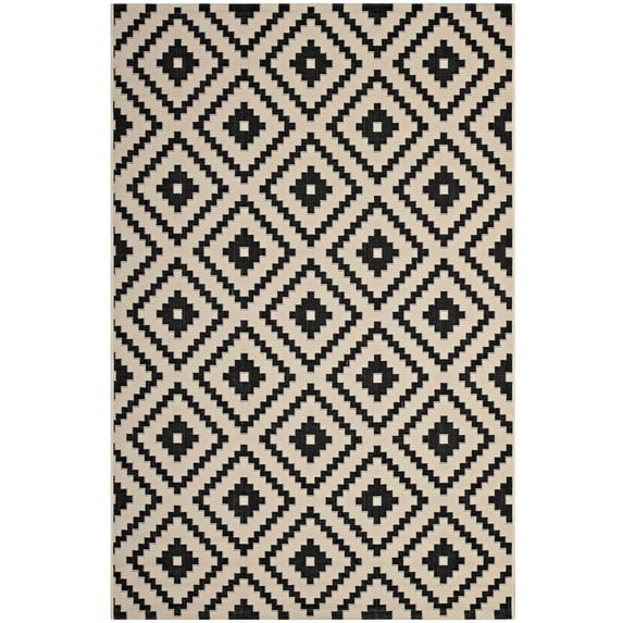 Modway Perplex Geometric Diamond Trellis 8x10 Indoor and Outdoor Area Rug in Black and Beige