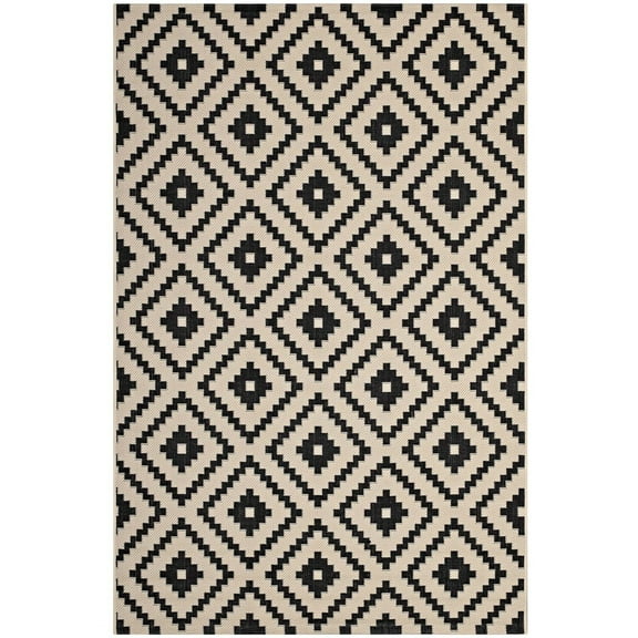 Modway Perplex  Geometric Diamond Trellis 8x10 Indoor and Outdoor Area Rug in Black and Beige
