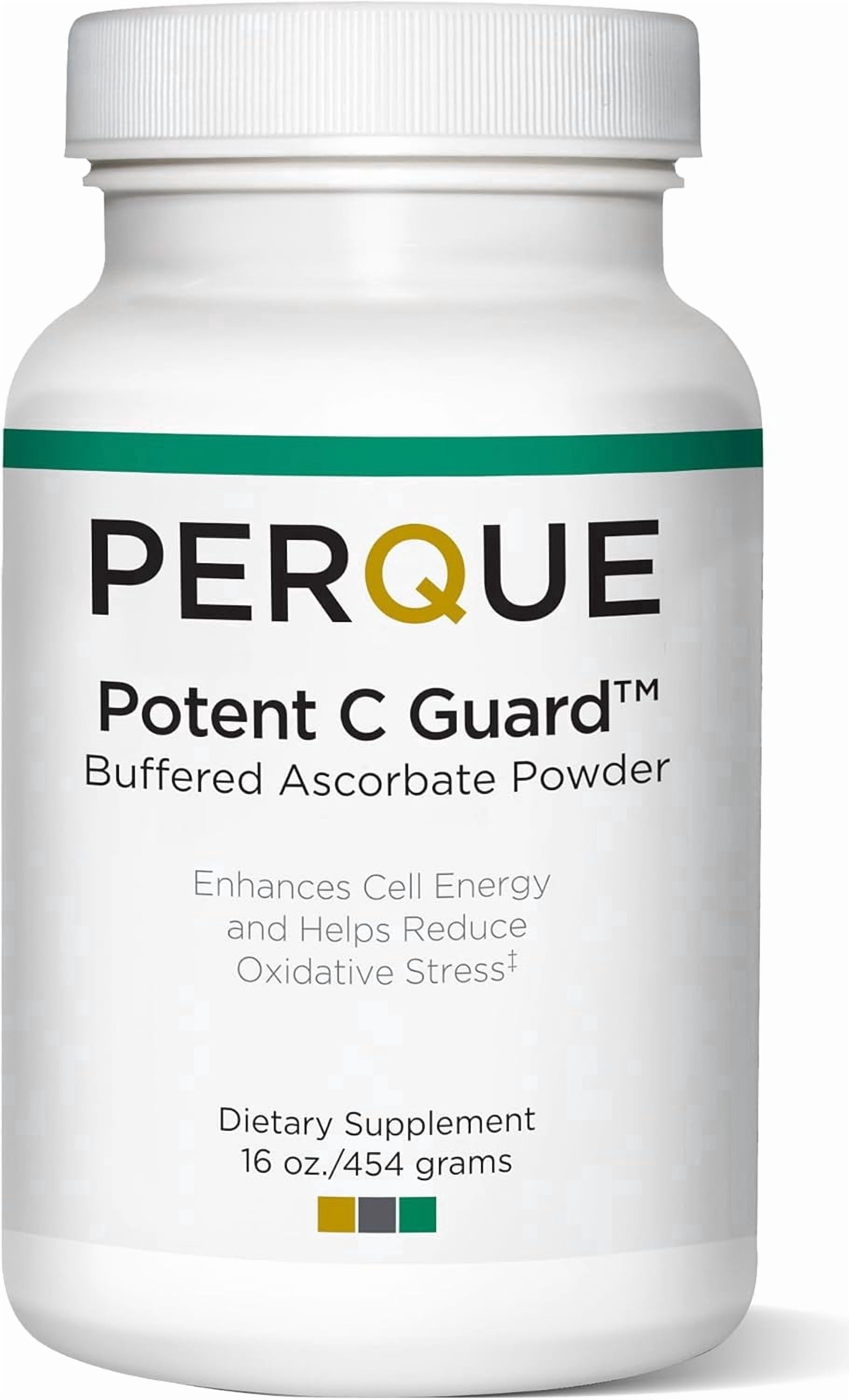 PERQUE Potent C Guard Buffered Vitamin C Powder 16 oz – pH Balanced, Non-Acidic Ascorbate Supplement, Antioxidant Support with Magnesium, Potassium & Zinc, Vegetarian & Allergen-Free
