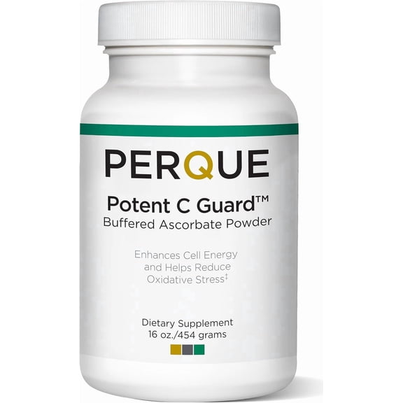 PERQUE Potent C Guard Buffered Vitamin C Powder 16 oz pH Balanced, Non-Acidic Ascorbate Supplement, Antioxidant Support with Magnesium, Potassium & Zinc, Vegetarian & Allergen-Free