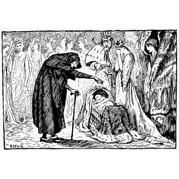 Perrault Sleeping Beauty. Nthe Old Crone Casts A Spell On The Baby Princess. Pen-And-Ink Drawing C1891 By Henry J.