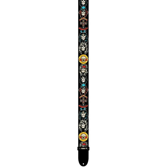 Perri's Leathers 2" Polyester Guitar Strap with Leather Ends, Guns N Roses Appetite for Destruction, Large Skulls