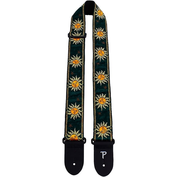 Perri's Leather Guitar Strap, 39"- 58", Emerald Green/Yellow Suns Jacquard, Adjustable, Guitar Straps for Acoustic, Electric & Bass