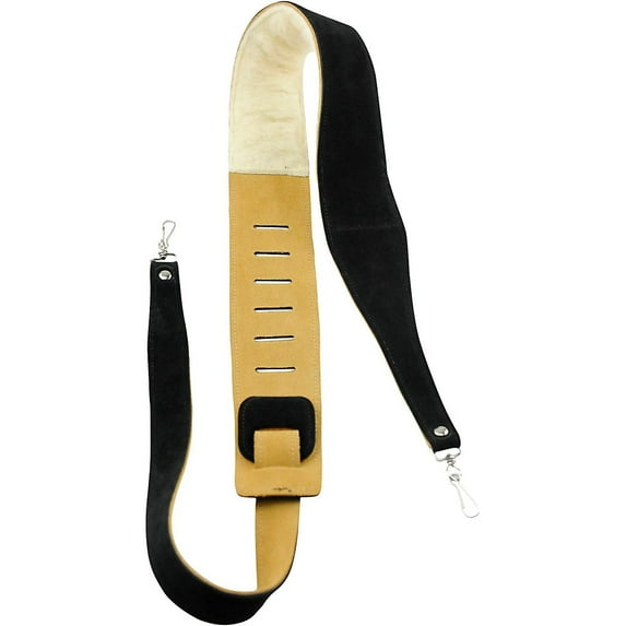 Perri's Leathers Ltd. - Suede Banjo Strap with Metal Hooks - Soft Sheepskin Fur Pad - Adjustable Strap from 44.5" to 53" - Black (P25SHBJ-6695)