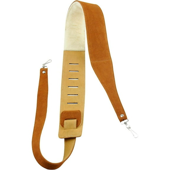Perri's Leathers Ltd. - Suede Banjo Strap with with Metal Hooks - Adjustable Strap from 44.5"" to 53"" Soft Sheepskin Fur Pad - Natural (P25SHBJ-6696)