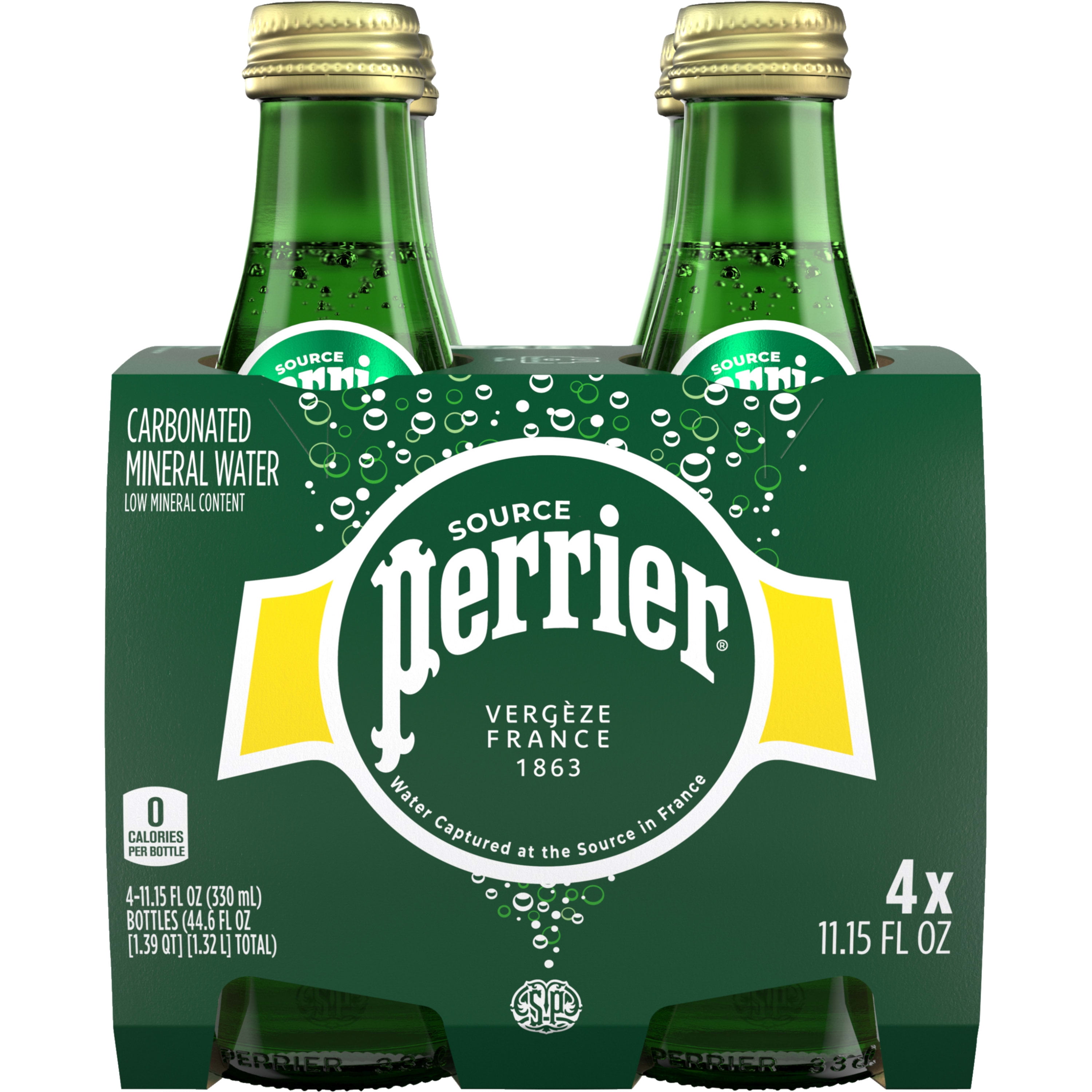 Perrier Carbonated Mineral Water 24/11 oz glass bottles - Beverages2u