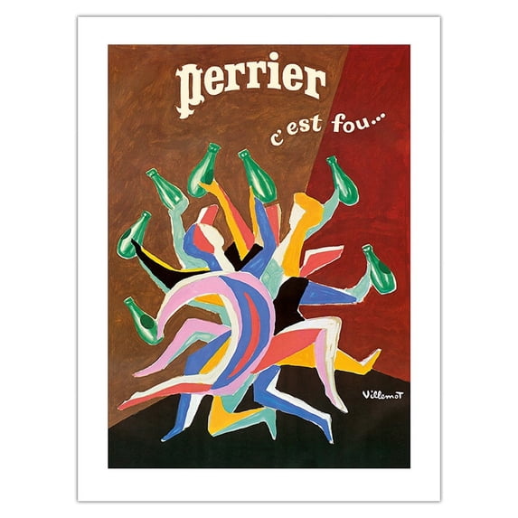 Perrier - It’s Crazy (C’est Fou) - Sparkling Mineral Water - Vintage Advertising Poster by Bernard Villemot c.1970s - Bamboo Fine Art 290gsm Paper Print (Unframed) 18x24in