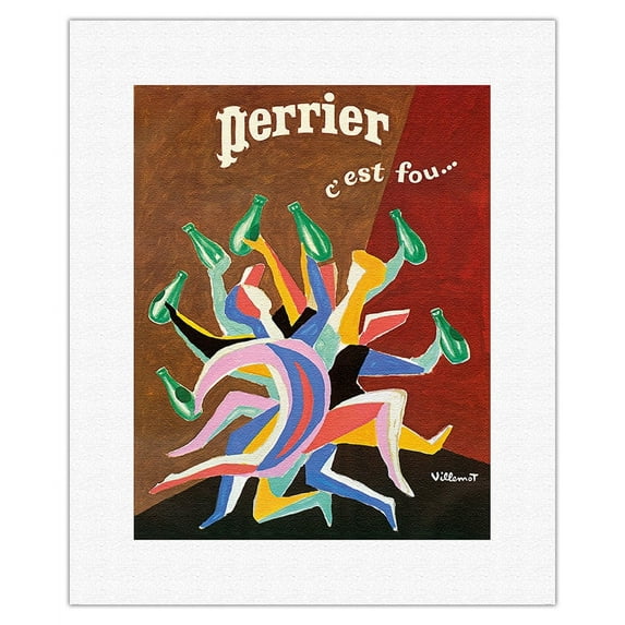 Perrier - It’s Crazy (C’est Fou) - Sparkling Mineral Water - Vintage Advertising Poster by Bernard Villemot c.1970s - Fine Art Rolled Canvas Print 11in x 14in