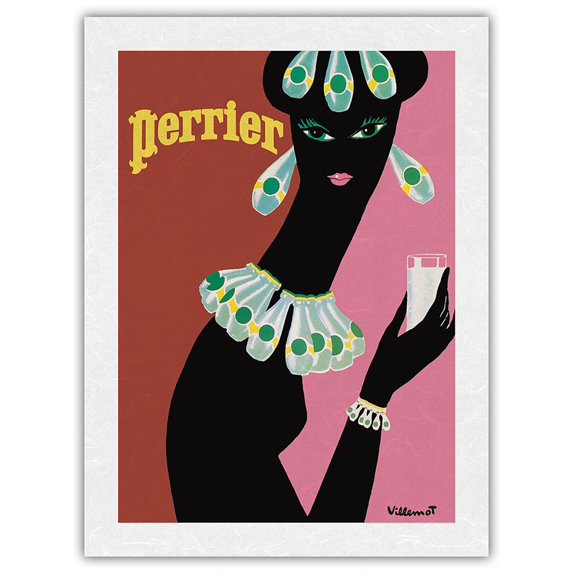 Perrier - La Femme Noir (Black Woman) - Vintage Advertising Poster by Bernard Villemot c.1977 - Japanese Unryu Rice Paper Art Print (Unframed) 18 x 24 in