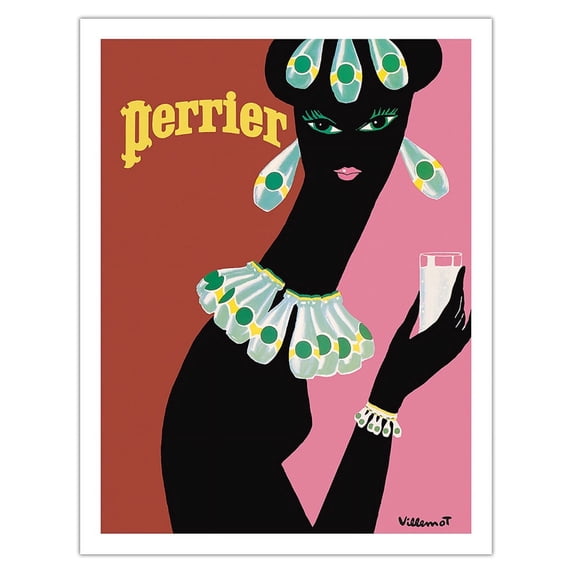 Perrier - La Femme Noir (Black Woman) - Vintage Advertising Poster by Bernard Villemot c.1977 - Fine Art Matte Paper Print (Unframed) 20x26in