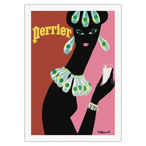 Perrier - La Femme Noir (Black Woman) - Vintage Advertising Poster by Bernard Villemot c.1977 - Fine Art Rolled Canvas Print 27in x 40in