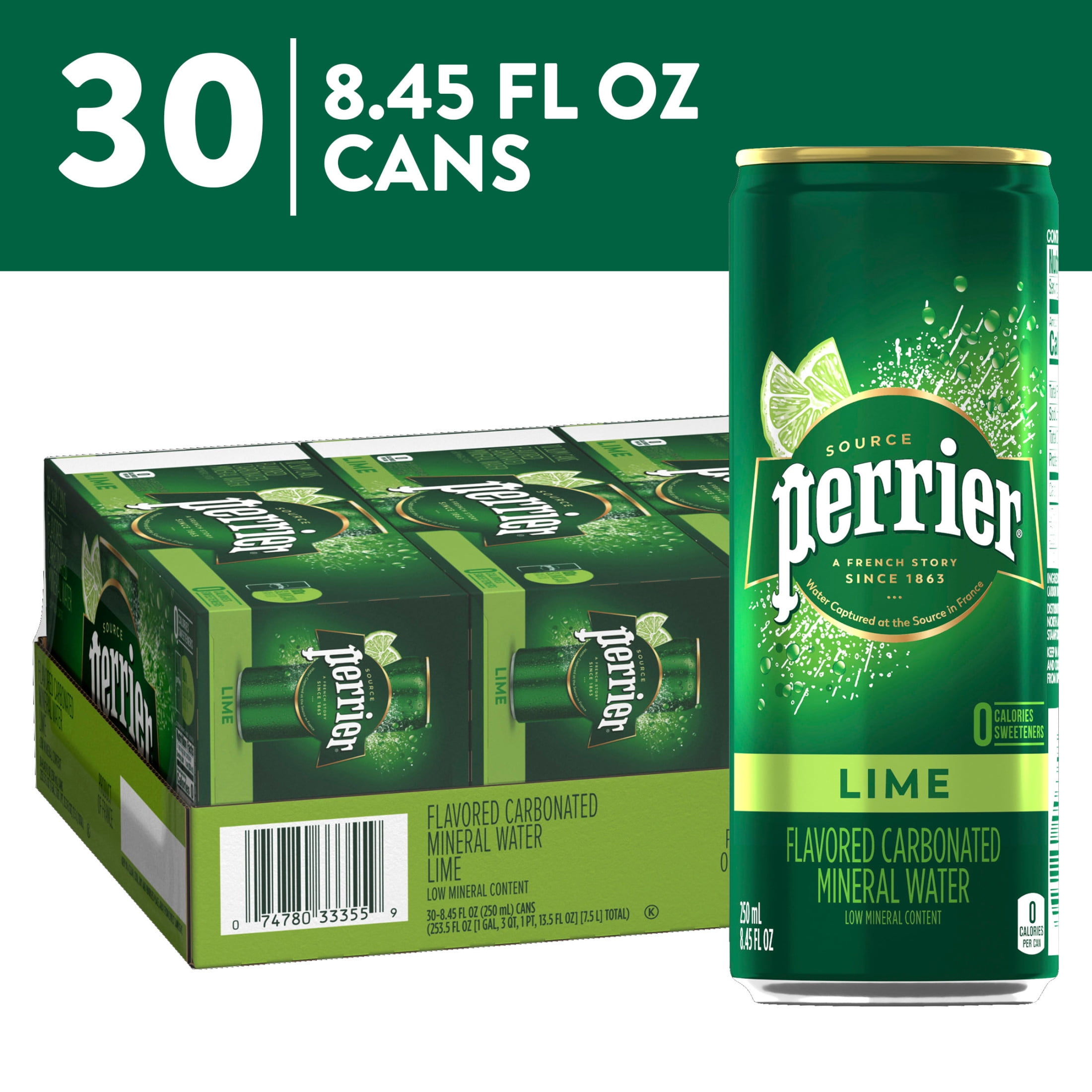 Perrier Lime Flavored Sparkling Water, 253.5 fl oz, 30 Pack Cans