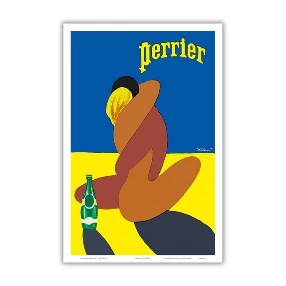 Perrier - Lovers Couple Embracing - French Bottled Water - Vintage Advertising Poster by Bernard Villemot c.1980 - Master Art Print (Unframed) 12in x 18in