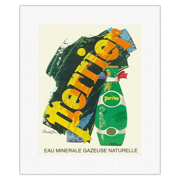 Perrier - Natural Sparkling Mineral Water - Vintage Advertising Poster by Donald Brun c.1970s - Fine Art Rolled Canvas Print 11in x 14in