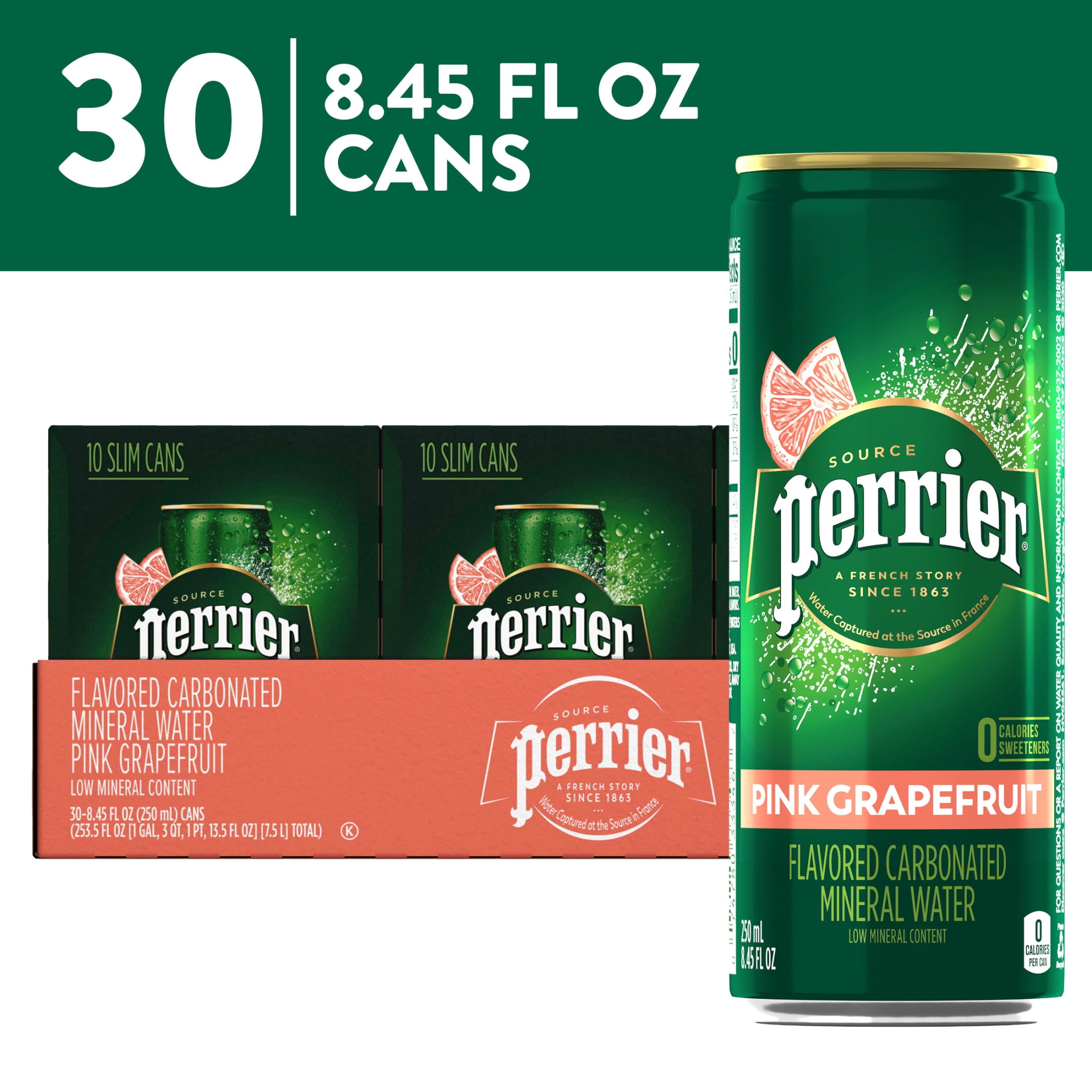 Perrier Pink Grapefruit Flavored Sparkling Water,  253.5 fl oz, 30 Pack Cans