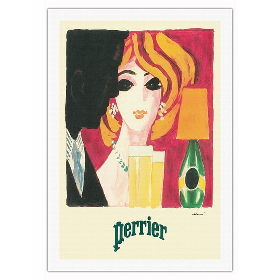 Perrier Sparkling Mineral Water - Vintage French Advertising Poster by Bernard Villemot - Fine Art Rolled Canvas Print (Unframed) 27in x 40in