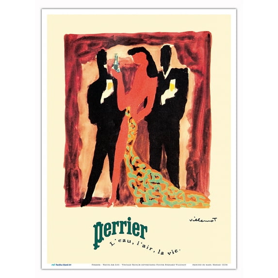 Perrier - Water, Air, Life (L’eau, L’air, La Vie) - Vintage French Advertising Poster by Bernard Villemot - Master Art Print (Unframed) 9in x 12in