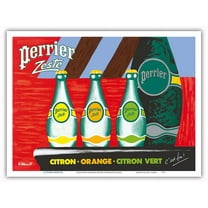 Perrier Zest - Lemon Orange Lime Sparkling Waters - Vintage Advertising Poster by Bernard Villemot - Master Art Print (Unframed) 9in x 12in