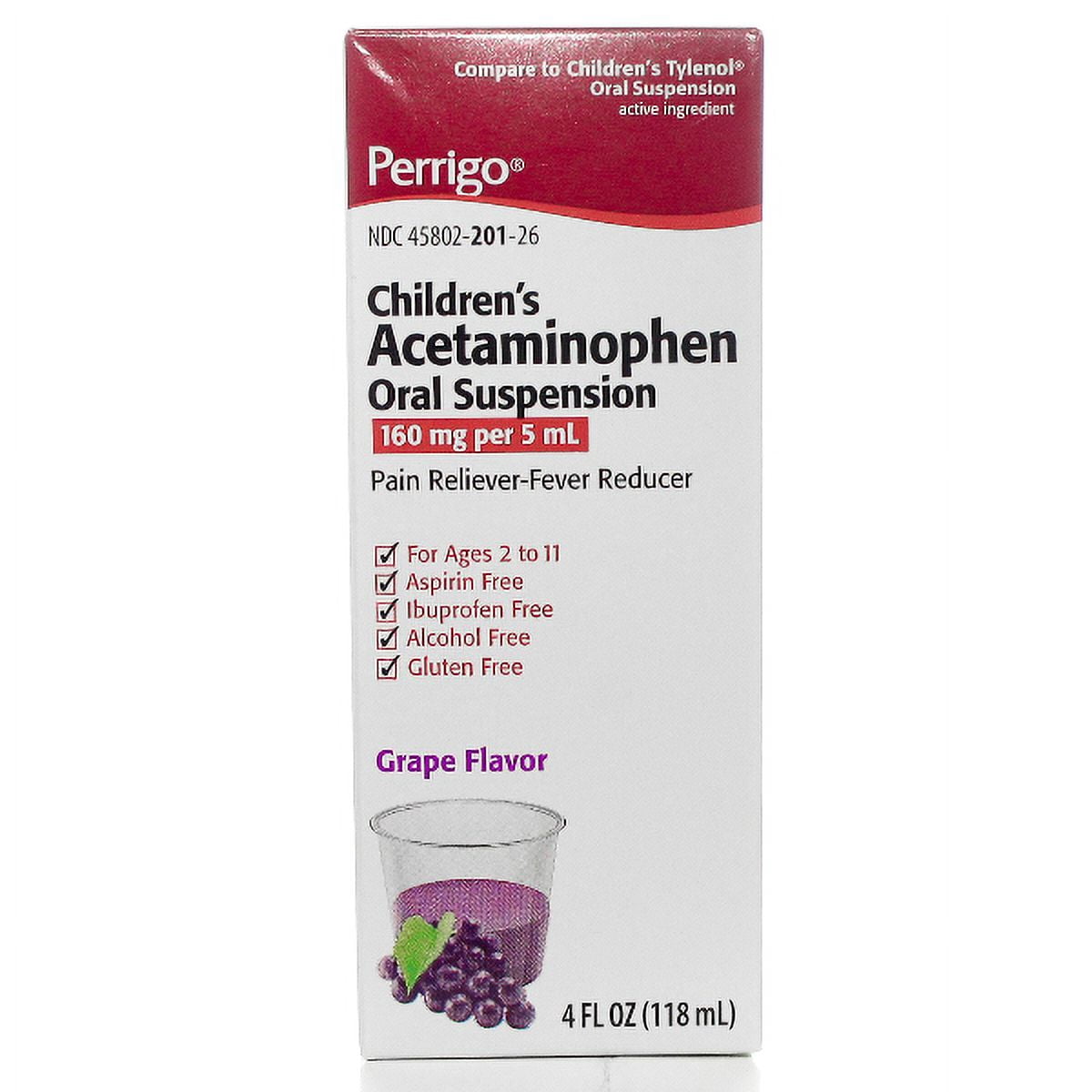 Perrigo Acetaminophen Childrens Grape Oral Suspension 160 Mg Per 5 Ml, 4 Oz