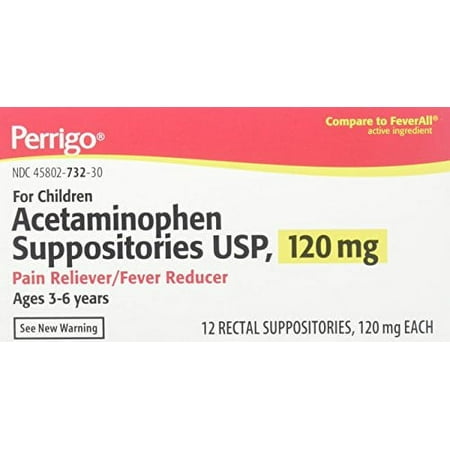 Perrigo Acetaminophen Rectal Suppositories, 120 mg, 12 ea, Pack of 4