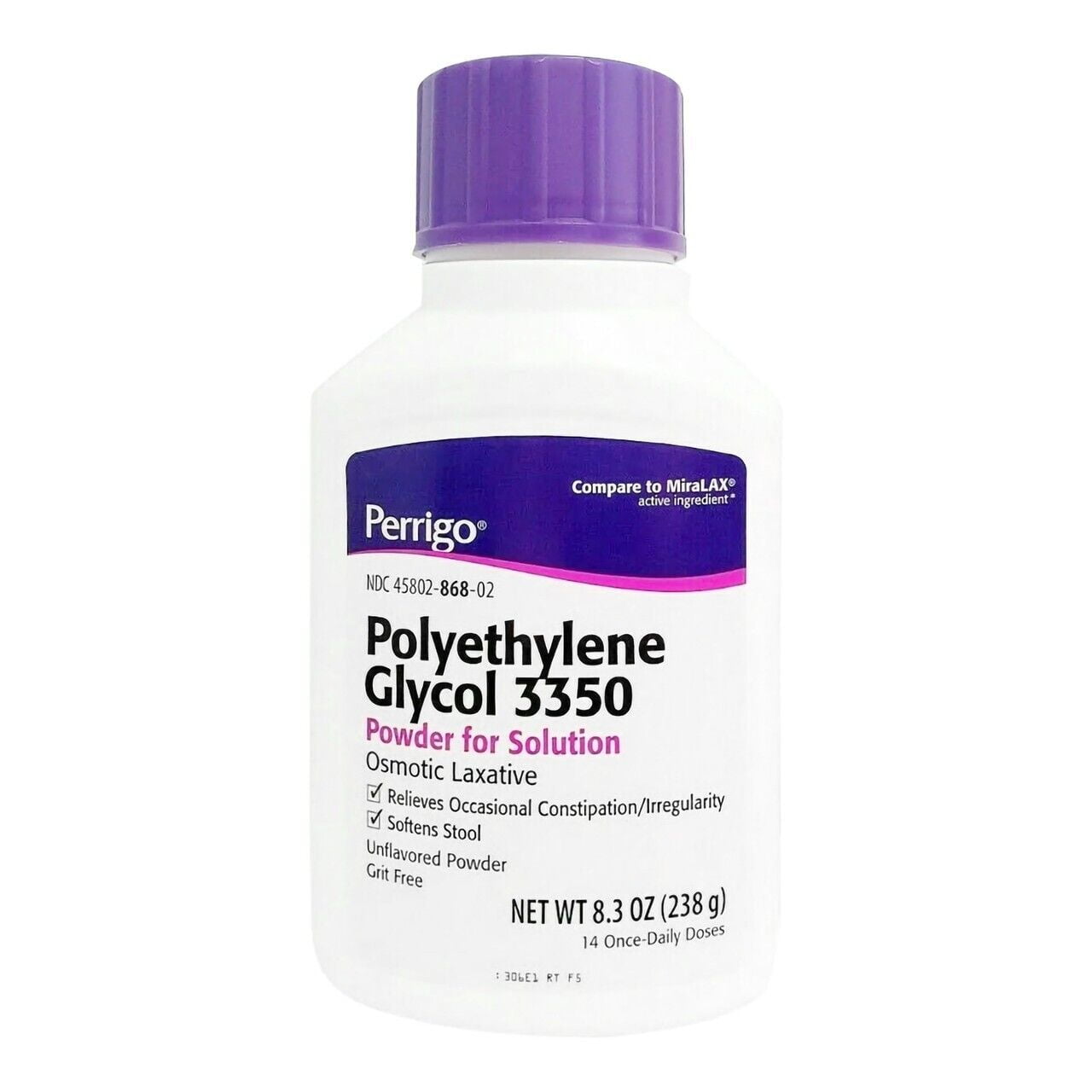 Perrigo Polyethylene Glycol 3350 Powder OSMOTIC LAXATIVE - Compare to MiraLAX - 8.3 Oz (238 g)