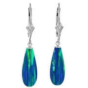 TRUSTMARK JEWELERS Perrin: 16mm Blue-Green Peacock Synthetic Opal Teardrop Lever Back Earrings 925 Sterling Silver
