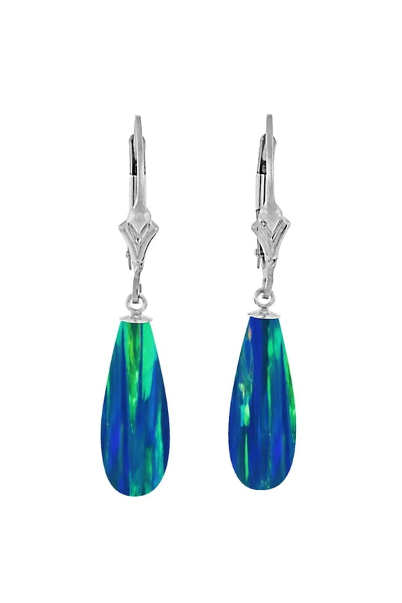 Perrin: 16mm Blue-Green Peacock Synthetic Opal Teardrop Lever Back Earrings 925 Sterling Silver