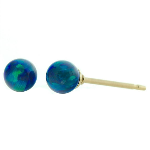 Perrin: 4mm Blue-Green Peacock Synthetic Opal Ball Stud Post Earrings 14-20 Gold Filled