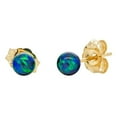 thumbnail image 1 of Perrin: 4mm Blue-Green Peacock Synthetic Opal Ball Stud Post Earrings 14K Yellow Gold, 1 of 3