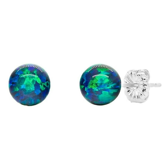 Perrin: 6mm Blue-Green Peacock Synthetic Opal Ball Stud Post Earrings 925 Sterling Silver