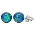 thumbnail image 1 of Perrin: 8mm Blue-Green Peacock Synthetic Opal Ball Stud Post Earrings 14K White Gold, 1 of 3