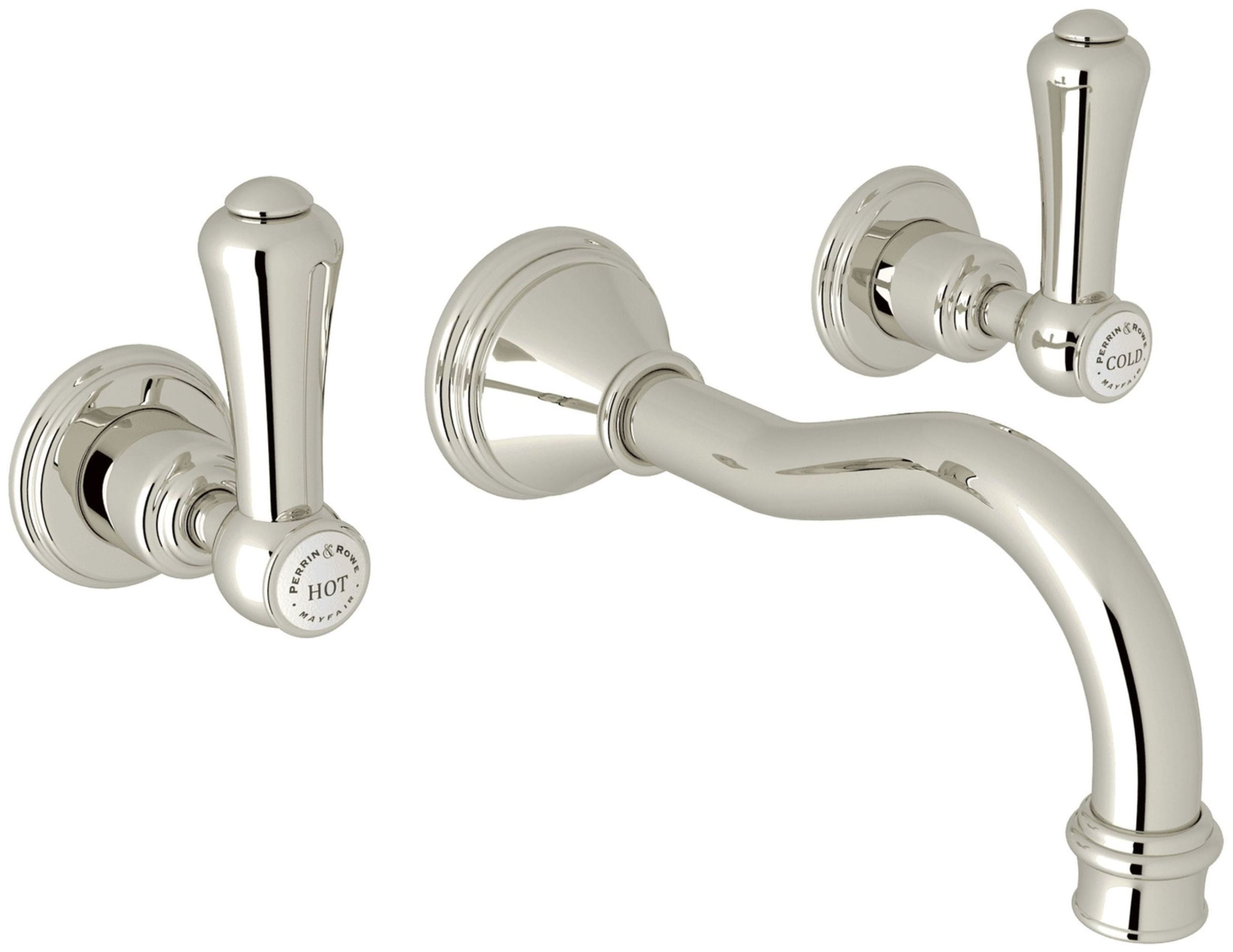 Polished Nickel Wall Mounted Widespread Bathroom Faucet