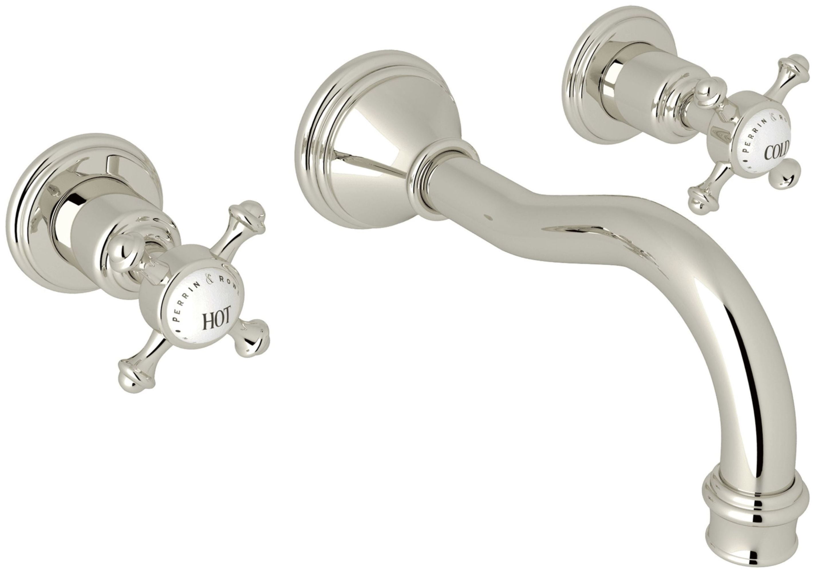 Polished Nickel Wall Mounted Widespread Brass Faucet