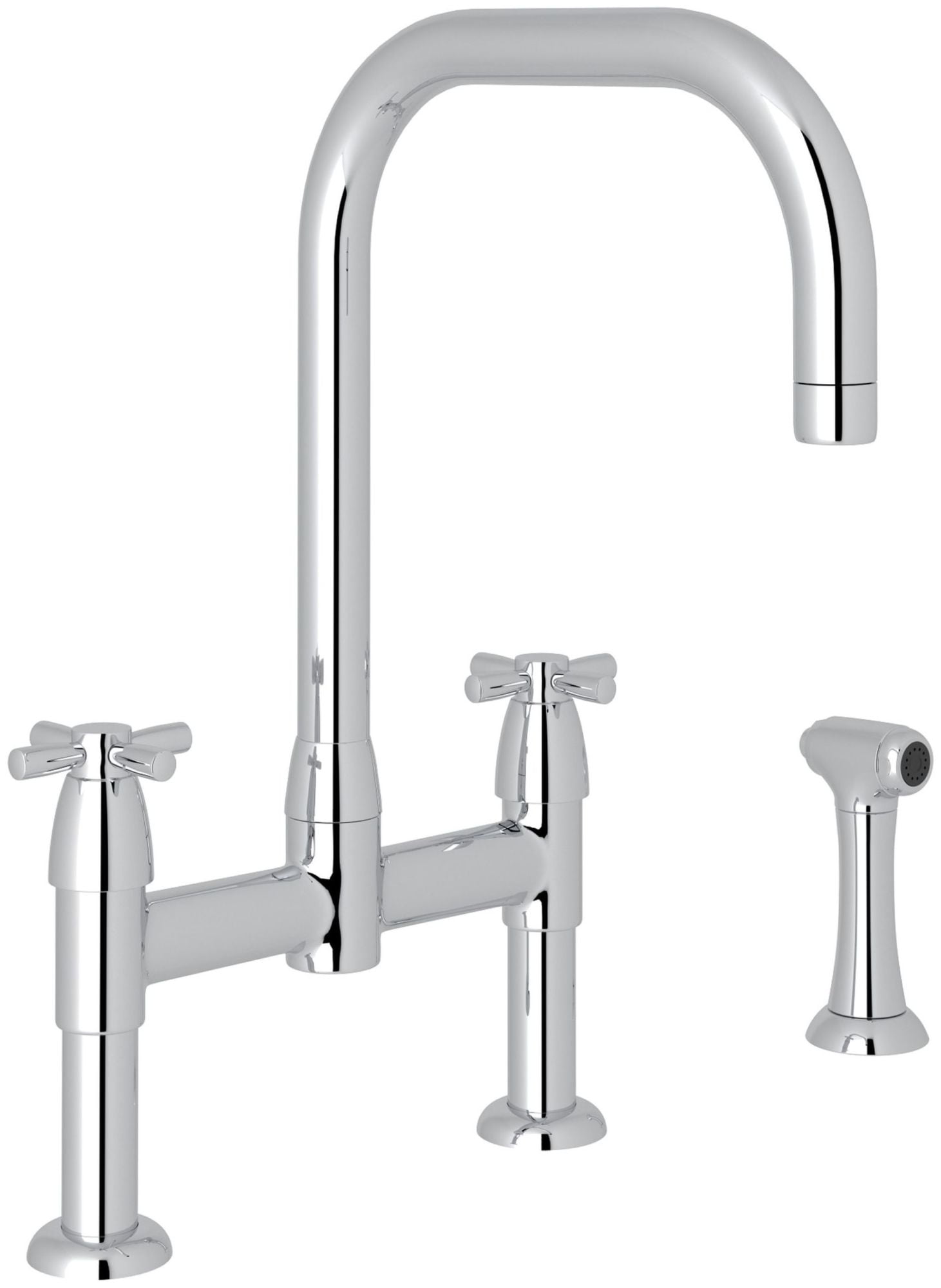 Holborn Polished Nickel 16" Modern Bridge Kitchen Faucet with Side Spray