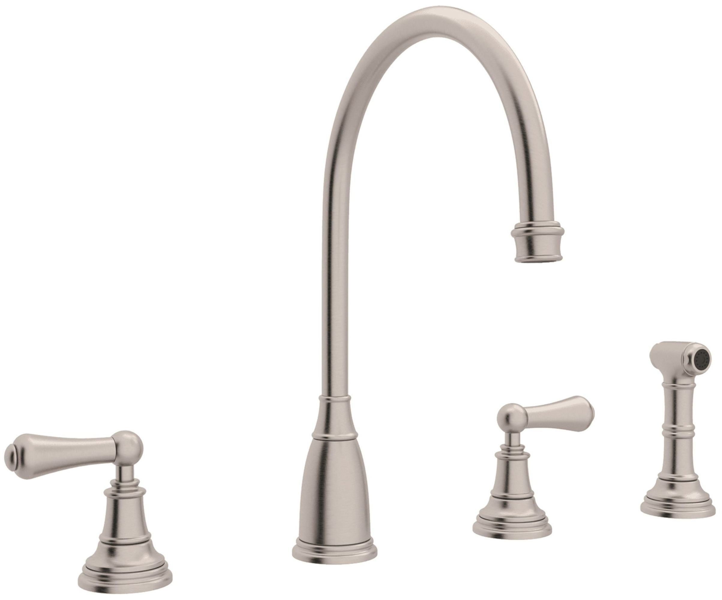 Elegant Satin Nickel Dual-Handle Kitchen Faucet with Side Spray