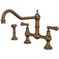 thumbnail image 1 of Provence Lever Handle Bridge Kitchen Faucet with Sidespray Rinse in English Bronze, 1 of 6