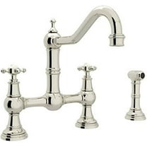 Perrin & Rowe Edwardian Era Cross Handle Bridge Kitchen Faucet With Sidespray Rinse In Polished Nickel With 9" Reach Spout