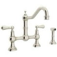 thumbnail image 1 of Perrin & Rowe Edwardian Era Lever Handle Bridge Kitchen Faucet With Sidespray Rinse In Polished Nickel With 9" Reach Spout, 1 of 2