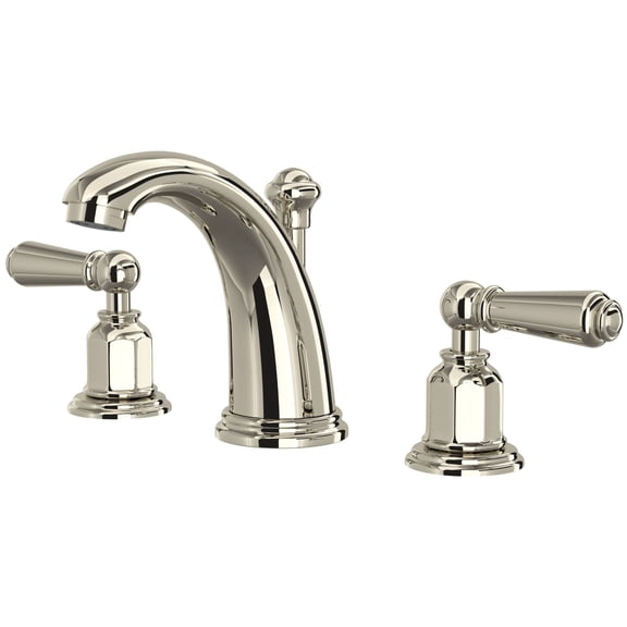 Perrin & Rowe Edwardian High-Arc Spout Widespread Lavatory Faucet In Polished Nickel With Levers (Includes Both Porcelain And Metal Lever Inserts)