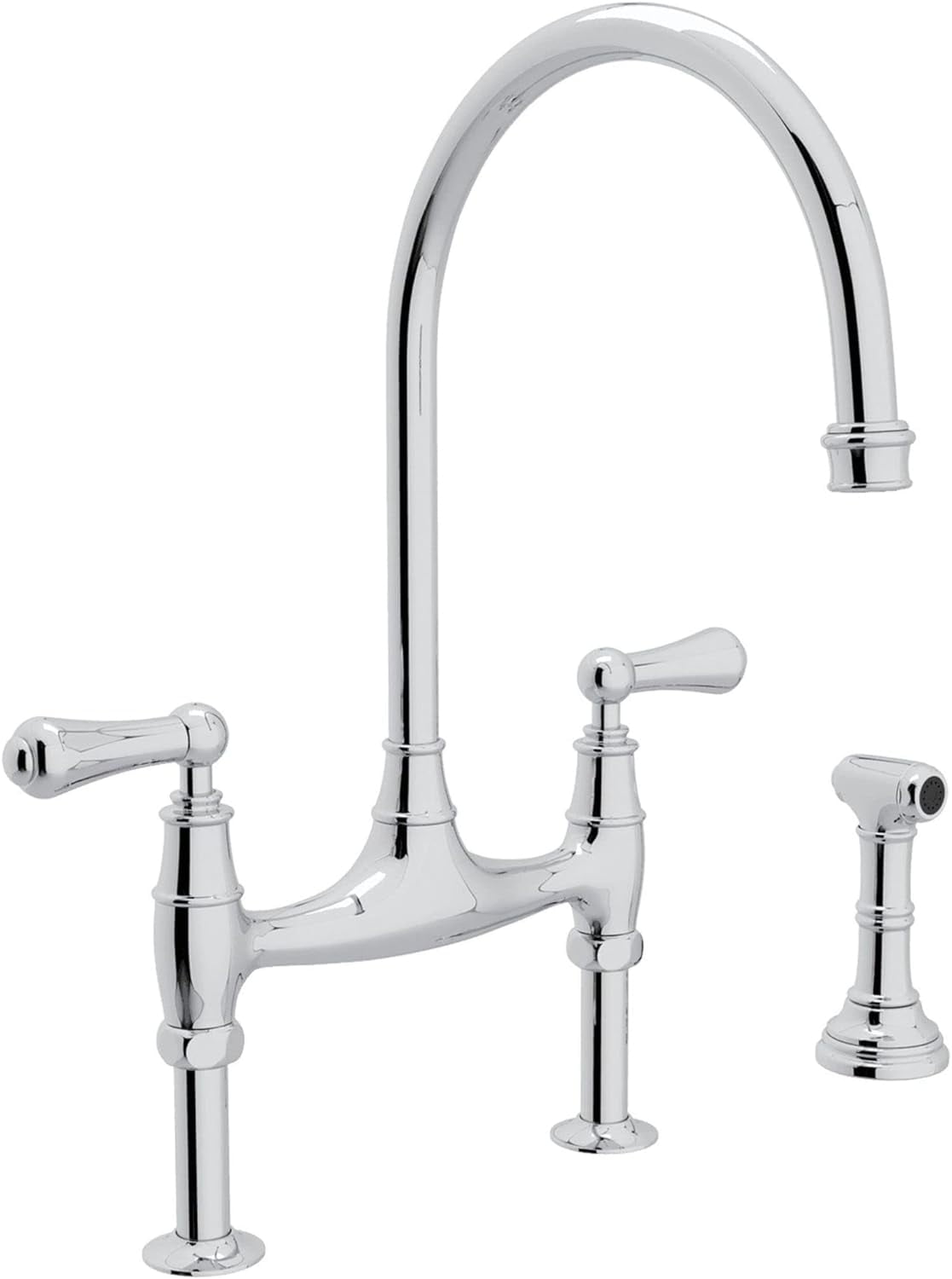 Polished Nickel Traditional Deck Mounted Kitchen Faucet with Side Spray